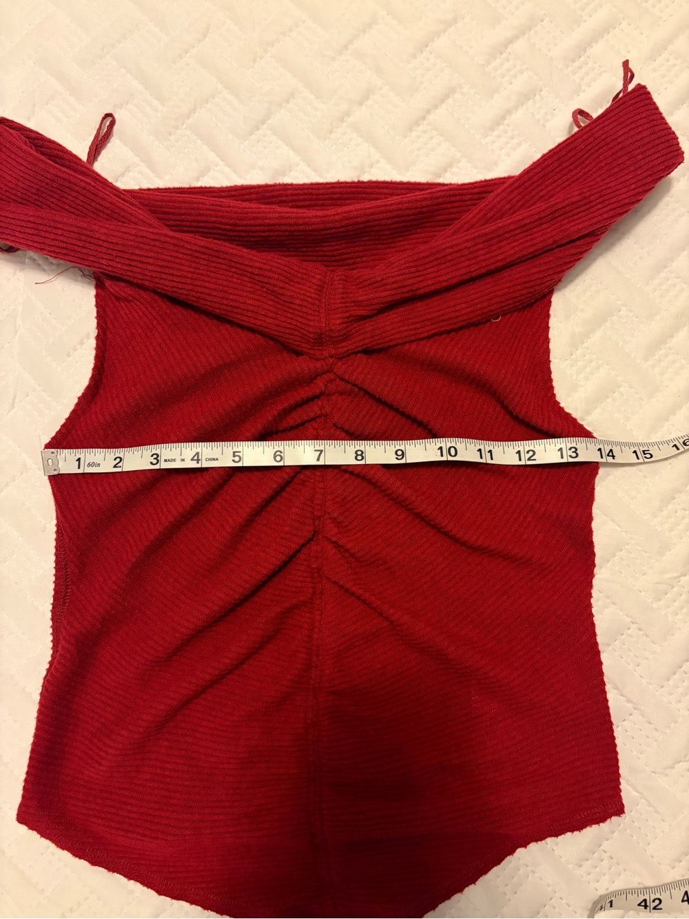 Free People | Red Ruched Ribbed Knit Off-Shoulder Top NWT - Picture 5 of 8